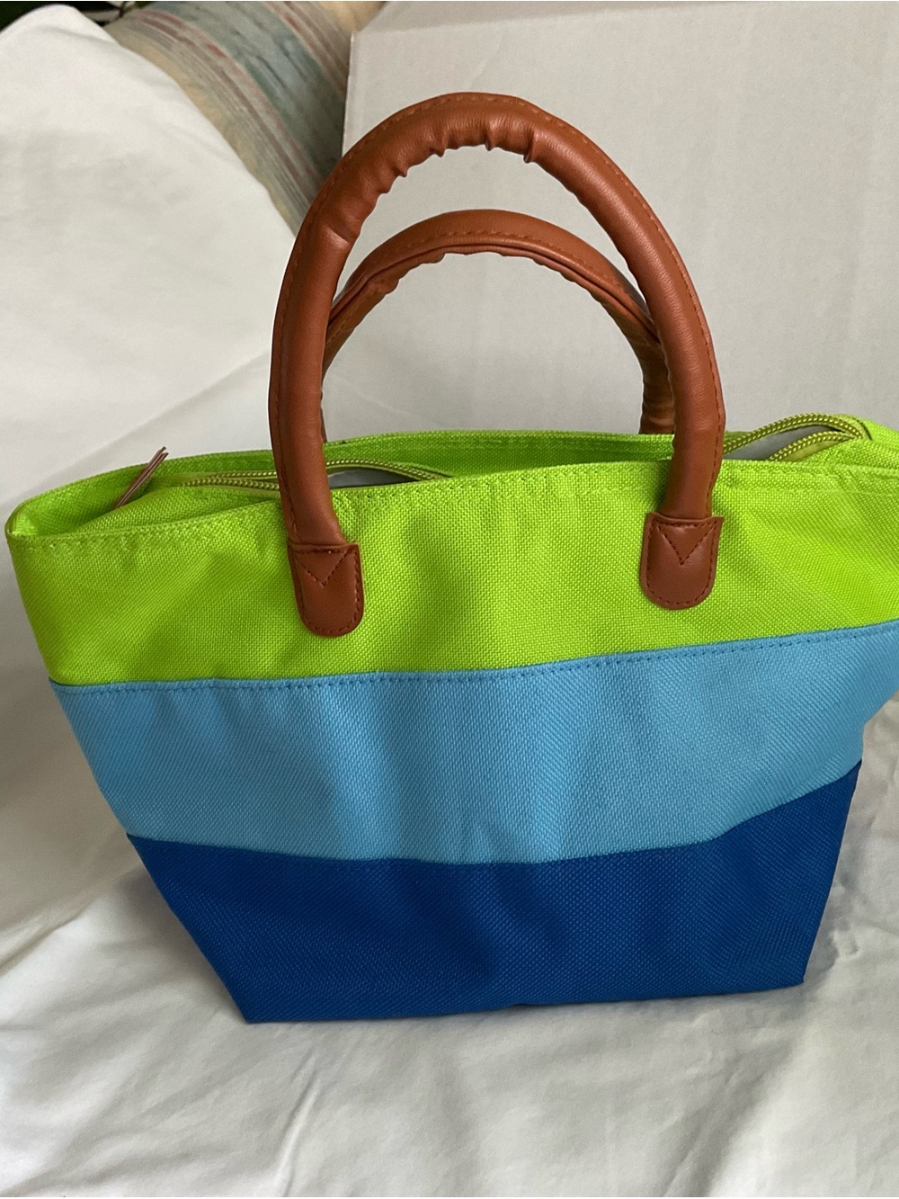 Colorblock Canvas Lunch Bag - Green Blue - Unbranded